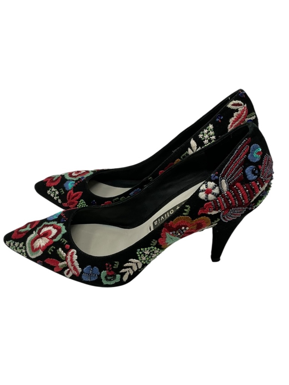 Alice + Olivia Embroidered Beaded Velvet Floral Pointed Toe Pumps Size 7 - Picture 4 of 16